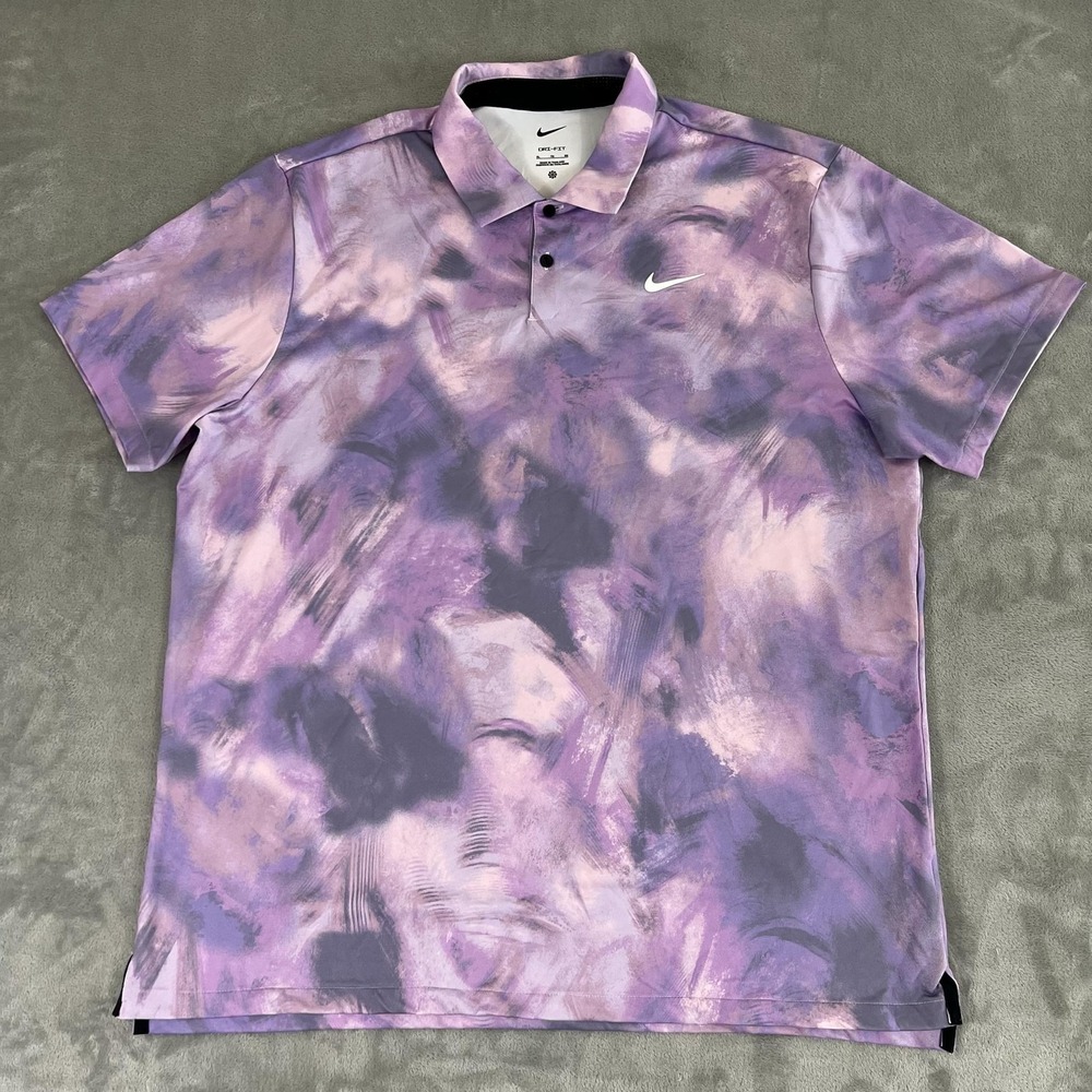 Nike Golf Polo Shirt Mens XL Purple Graphic Dri-FIT Stretch Performance Top